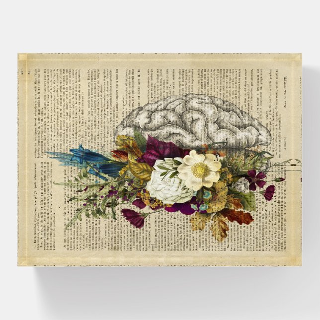 medical floral brain anatomy poster paperweight (Front)