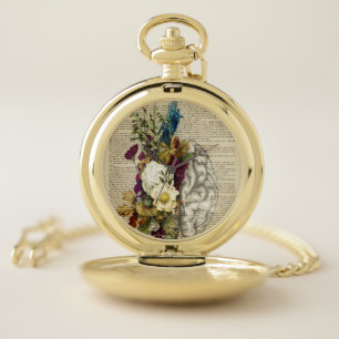 medical floral brain anatomy poster pocket watch