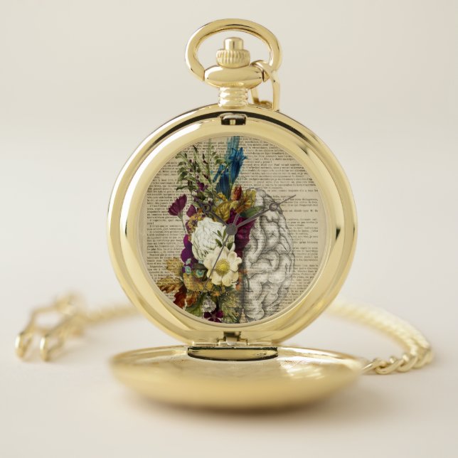 medical floral brain anatomy poster pocket watch (Inside)