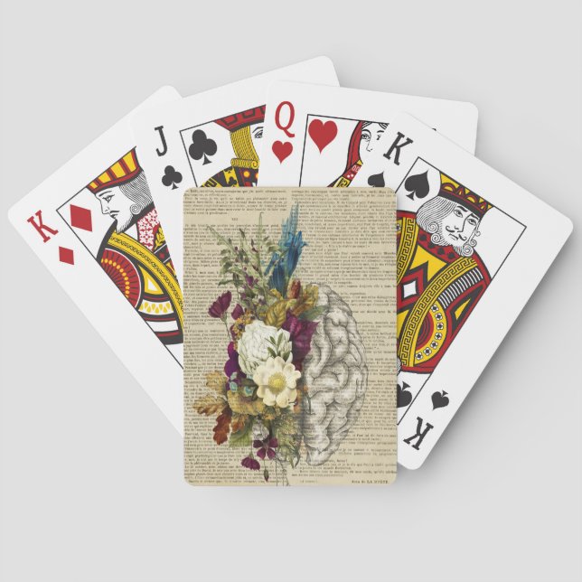 medical floral brain anatomy poster poker cards (Back)
