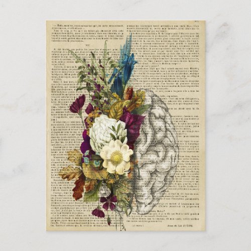 medical floral brain anatomy poster postcard