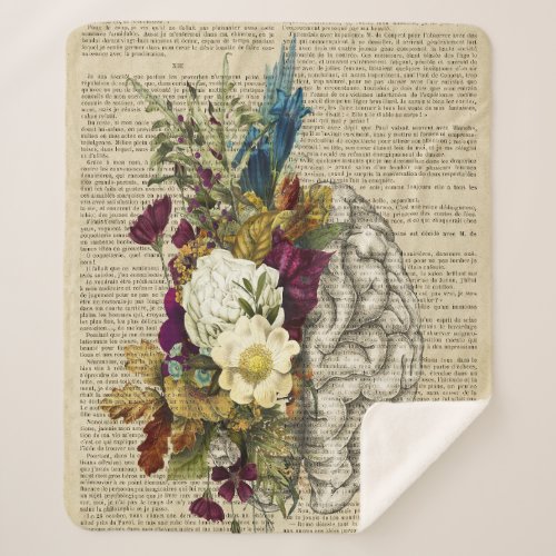 medical floral brain anatomy poster sherpa blanket