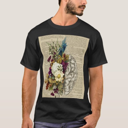 medical floral brain anatomy poster T_Shirt