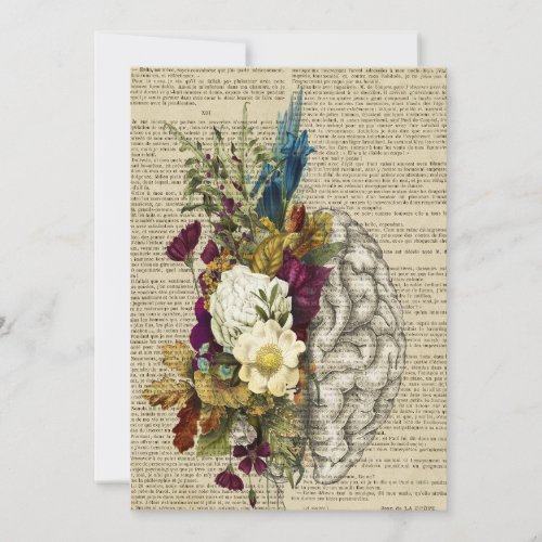 medical floral brain anatomy poster thank you card