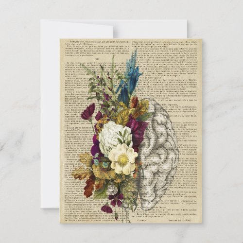 medical floral brain anatomy poster thank you card