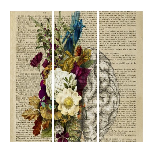 medical floral brain anatomy poster triptych