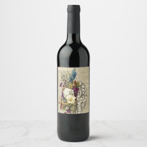 medical floral brain anatomy poster wine label