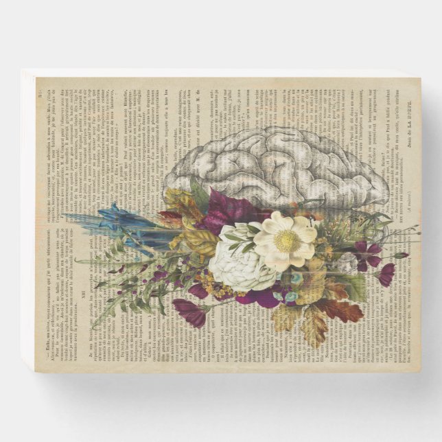 medical floral brain anatomy poster wooden box sign (Front Horizontal)
