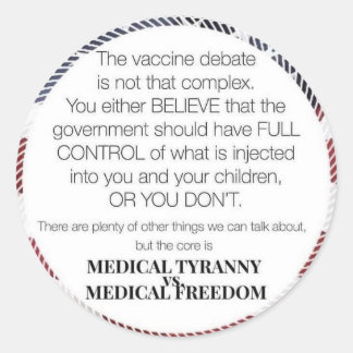 Medical freedom classic round sticker