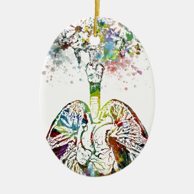 Medical Gifts Heart and Lungs Motif Ceramic Ornament (Front)