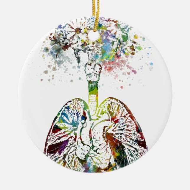 Medical Gifts Heart and Lungs Motif Ceramic Ornament (Front)