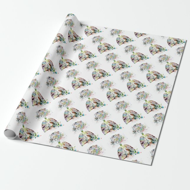 Medical Gifts Heart and Lungs Motif Wrapping Paper (Unrolled)