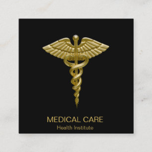 Medical Gold Caduceus Black - Square Business Card