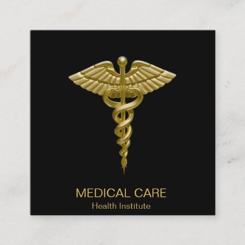 Medical Gold Caduceus Black _ Square Business Card