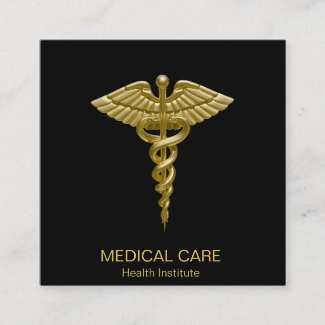 Medical Gold Caduceus Black - Square Business Card (Front)