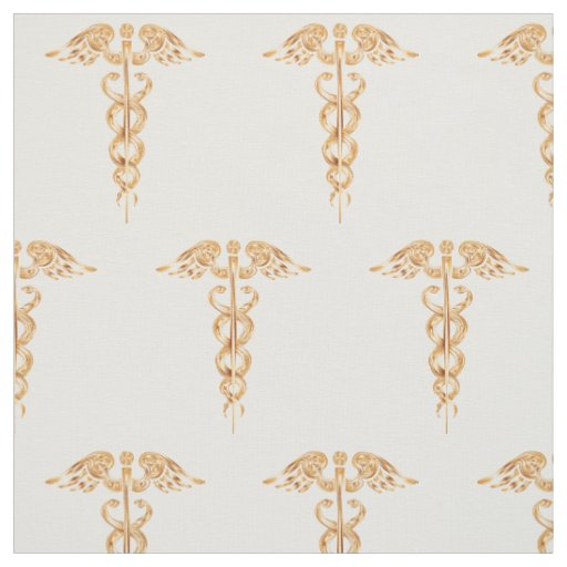 Medical Gold Caduceus Cotton Fabric