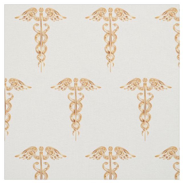 Medical Gold Caduceus Cotton Fabric (Swatch)
