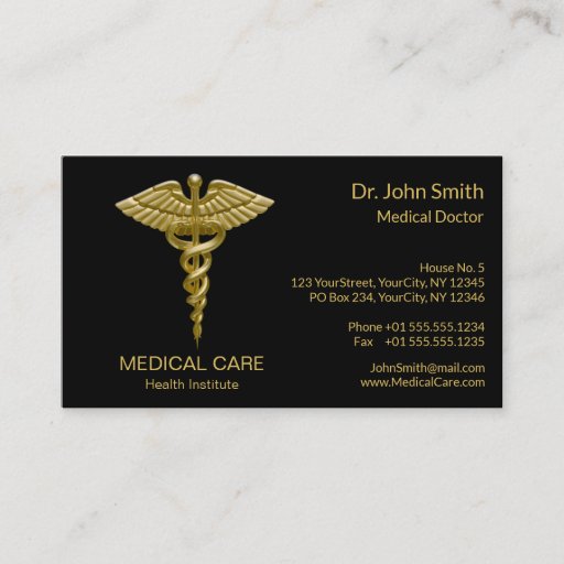 Customizable Medical Gold Caduceus on Black - Business Card