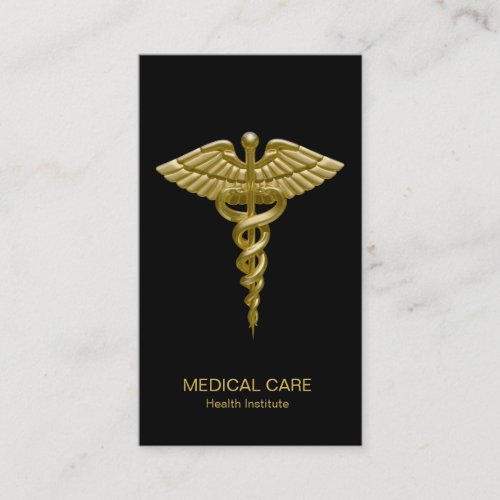 Medical Gold Caduceus on Black _ Business Card