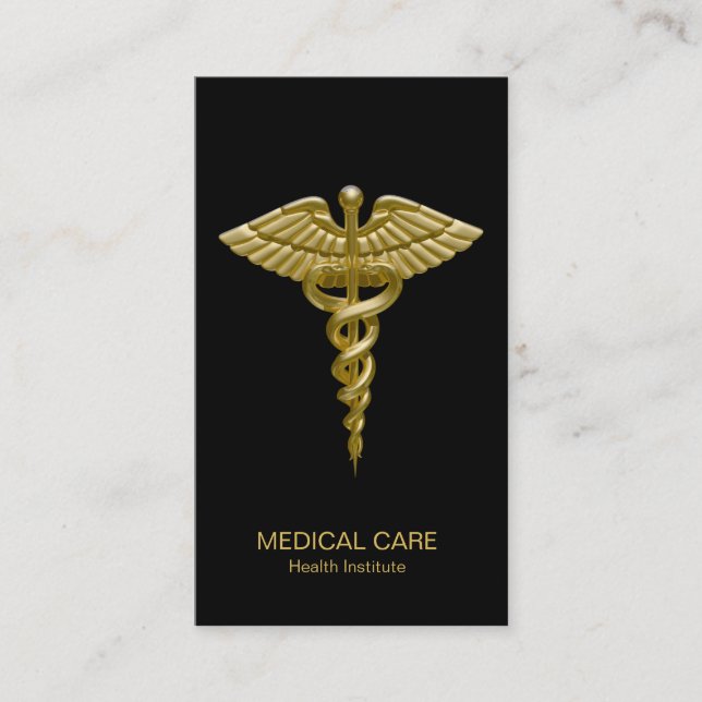 Medical Gold Caduceus on Black - Business Card (Front)