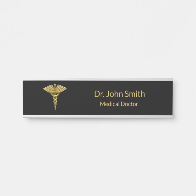 Medical Gold Caduceus on Black - Desk Name Plate (Front)