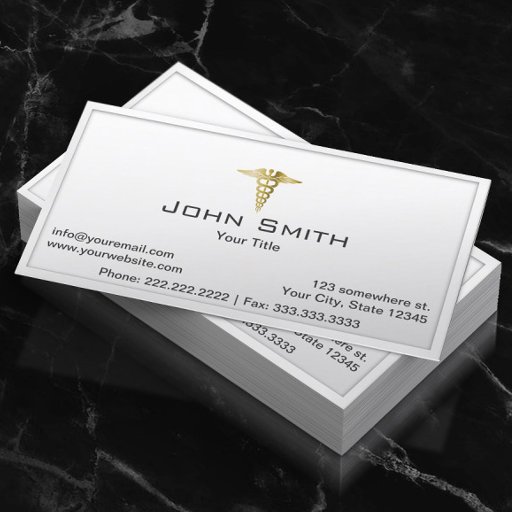 Customizable Gold Caduceus White Border Medical Business Card