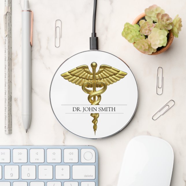 Medical Gold Caduceus Professional Precious Wireless Charger (Desk)