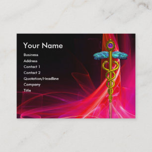 MEDICAL GOLD CADUCEUS,RED PINK PURPLE LIGHT WAVES BUSINESS CARD