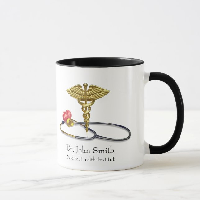 Medical Gold Caduceus & Stethoscope with Heart Mug (Right)