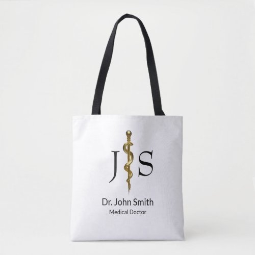 Medical Gold on White Classy Rod of Asclepius Tote Bag