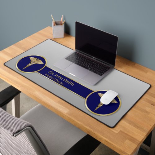 Medical Gold Professional Caduceus Blue Desk Mat