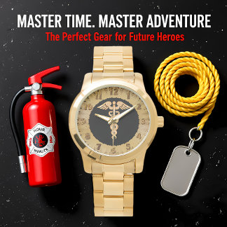 Medical gold shiny silhouette alert badge watch