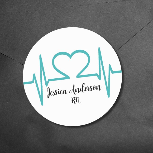 Medical Graduation Party Classic Round Sticker (Heart Beat EKG Line Nursing Doctor Medical Classic Round Sticker)