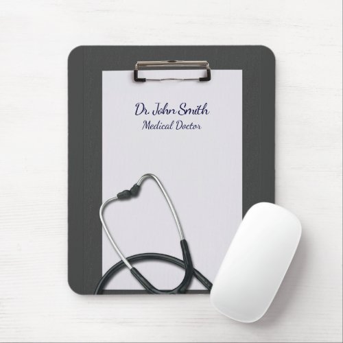 Medical Gray Clipboard with Stethoscope Mouse Pad