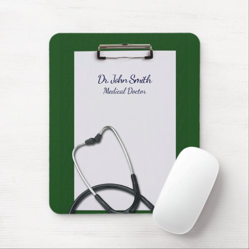 Medical Green Clipboard with Stethoscope Mouse Pad