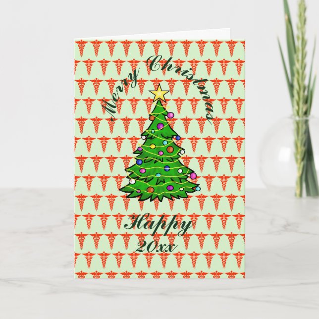 Medical Group Caduceus and Christmas Tree Card (Front)