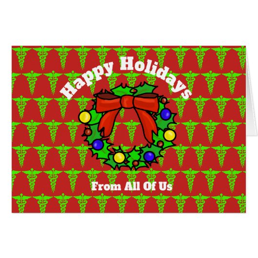 Medical Group Caduceus and Wreath Christmas Card (Front Horizontal)