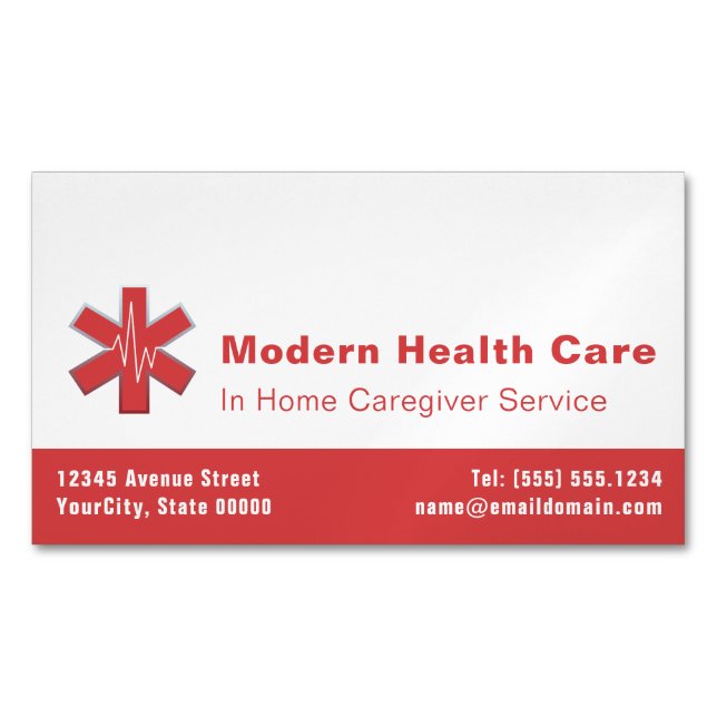 Medical Health Care - White Red Business Card Magnet (Front)