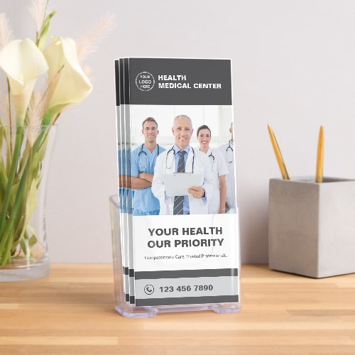 Medical Health Clinic Doctor Gray Tri-Fold Brochure