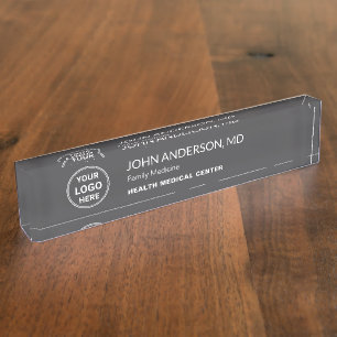 Medical Healthcare Clinic Doctor Custom Logo Gray Desk Name Plate