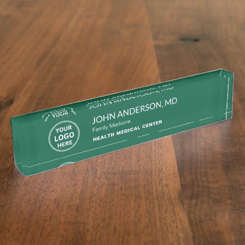 Medical Healthcare Clinic Doctor Custom Logo Green Desk Name Plate