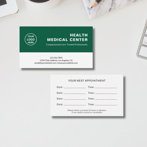 Medical Healthcare Clinic Doctor Green Appointment Card