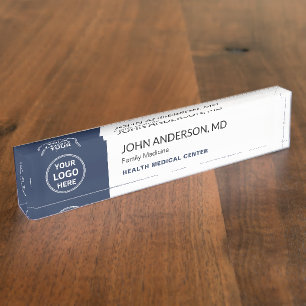 Medical Healthcare Clinic Doctor Navy White Desk Name Plate