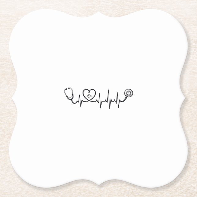 Medical Heartbeat Stethoscope Vector Shirt Design_ Paper Coaster (Front)