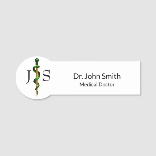 Medical Herbal Green Gold Rod of Asclepius Name Tag