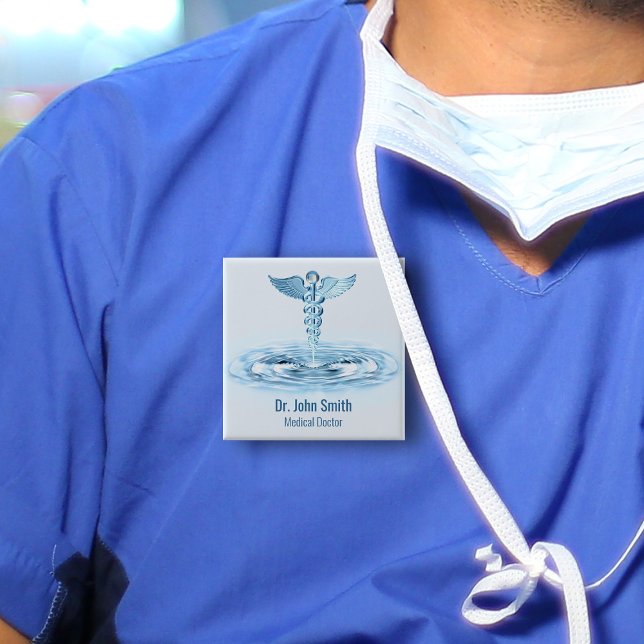 Medical Hermes Rod Caduceus Blue Water Ripples Button (Creator Uploaded)