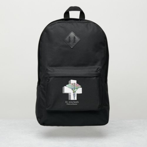 Medical Holographic 3D Caduceus White Cross Port Authority Backpack