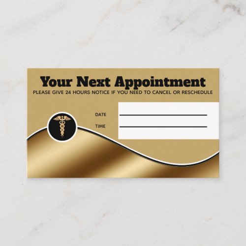 Medical hospital faux gold black caduceus patient appointment card