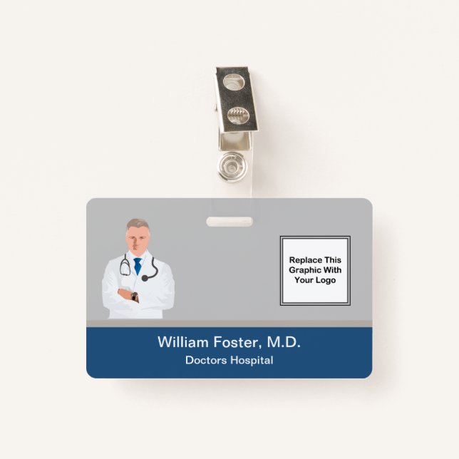 Medical Hospital Staff Photo Template Design Badge (Front with Clip)