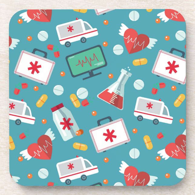 Medical Icon Pattern Beverage Coaster (Front)